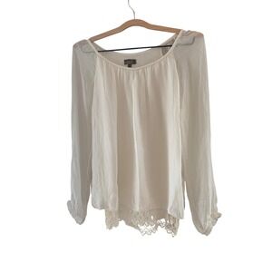 Amanti Women's Silk & Lace Sheer Blouse L/S Bohemian Layered‎ Look Cream S